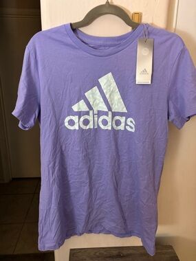 NWT adidas Purple Short Sleeve Tee with floral graphics, Size L